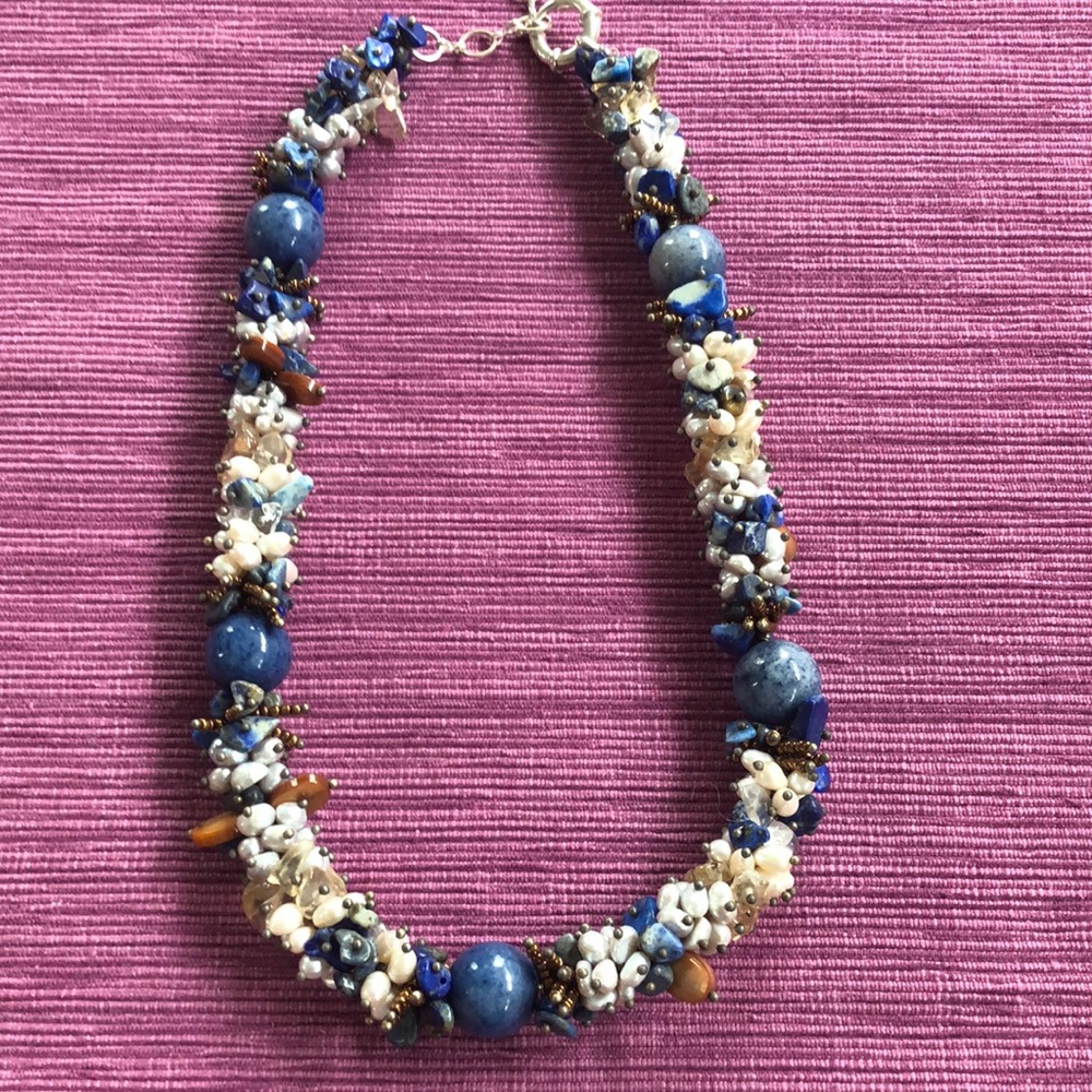 Necklace Chunky Stone & Freshwater Pearl NWOT - Picture 1 of 7